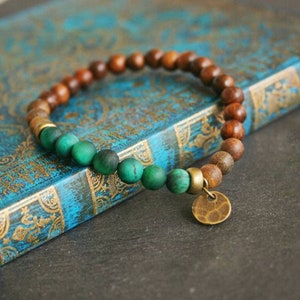Unieke tijgeroog bevroren kralenarmband heren / uniseks donkerhouten kralenarmband / helende armband heren / groenbruine armband voor heren