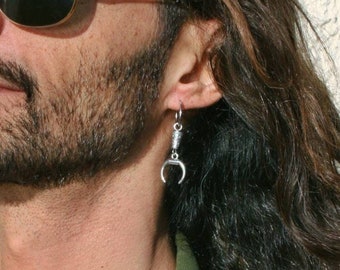 Moon earring man / Stainless hoop dangle earring for men / Viking earring mens / Statement earring for men / Edgy cool earring / Unique