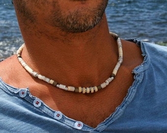 Gargantilla de coco de concha única hombre / collar simple blanco delicado hombres / gargantilla minimalista Heishi hombres / gargantilla estilo playa de verano / original