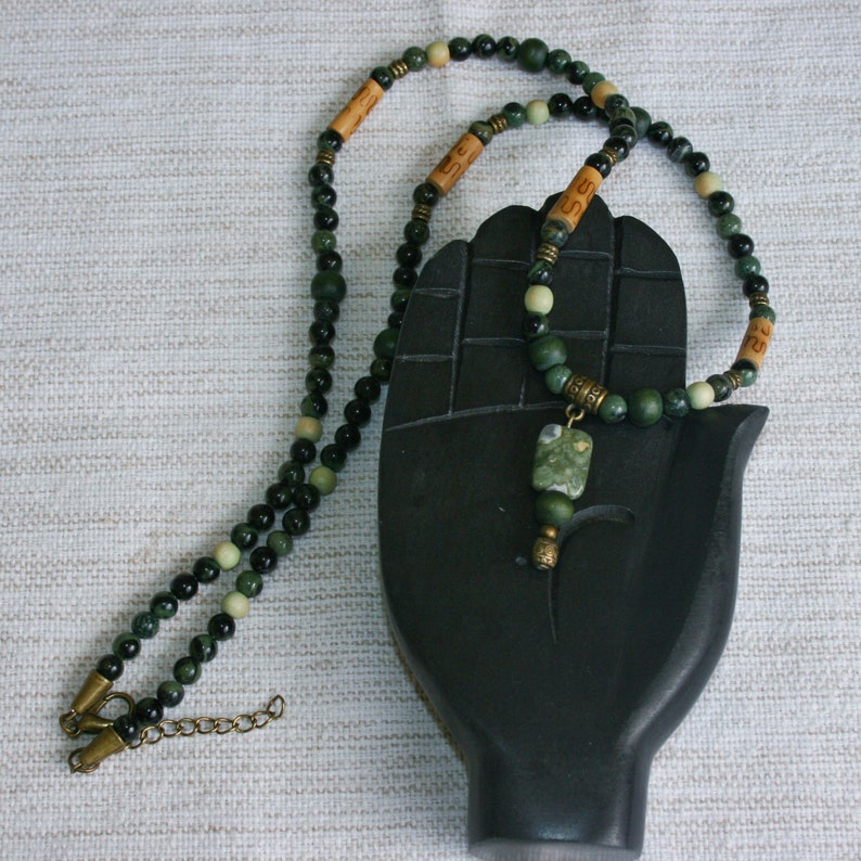 Collar de hombre fresco verde Collar de hombre de bambú Collar de cuentas para hombres Collar largo de hombre Hombre collar Boho Hombre collar Jasper jasper beads