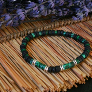 Bracelets Man Set Malachite Coconut / Boho Green Black Coconut Bead Bracelet / Stacking Elegant Bracelet Men / Unique Stretch Bracelets Mens single 1