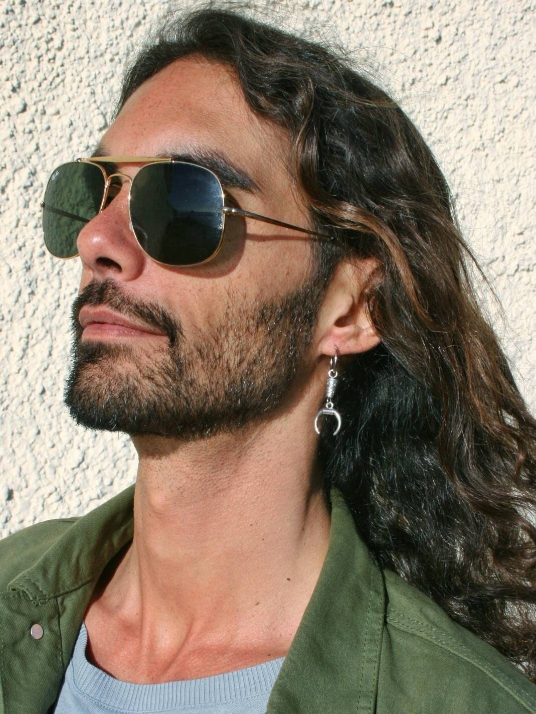 Moon Dangle Earring for Men: Stainless Steel Hoop, Edgy Viking Style