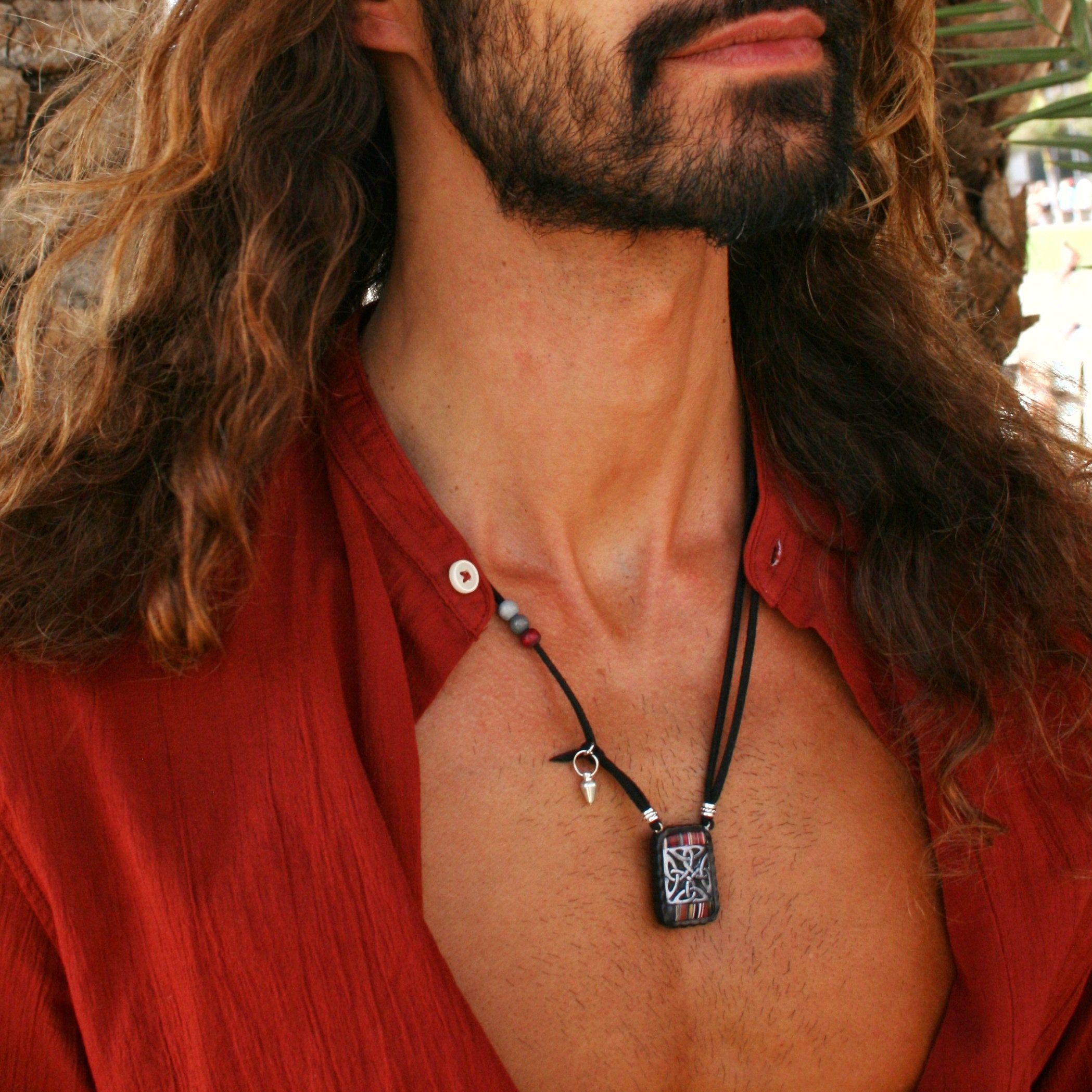 Collana Tribale In Pelle Con Ciondolo A Moneta E Perline Di Legno - Stile Boho Per Uomini E Donne - Foto 6