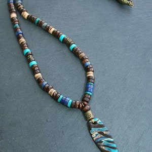 Man beads unique ethnic boho necklace / Handmade pendant unisex cool / Beaded oriental necklace men / Gemstone necklace mens / Bohemian man zdjęcie 4