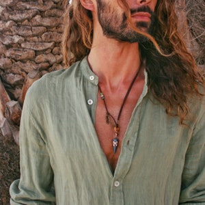 Coole kegel heren halsketting / surfer boho ketting voor mannen / jongens tribal choker / hippie lederen mannen ketting / tribal choker man