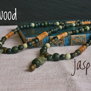 Green Cool Mens Necklace Bamboo man necklace Beaded necklace for men Man long necklace Bohemian necklace man Jasper necklace man zdjęcie 10