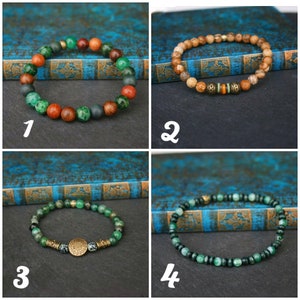 Men stylish bracelet set / Handmade bracelets man / Guys bracelets set / Green bracelet mens / Agate jasper wood beads / Stretch bracelet image 10