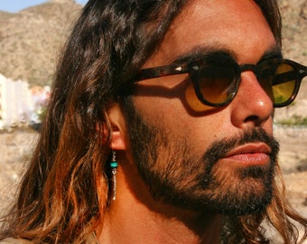 Feather silver earring man / Turquoise earring mens / Black earring men / Dangle earring man / Edgy cool earring mens / Unique earring men