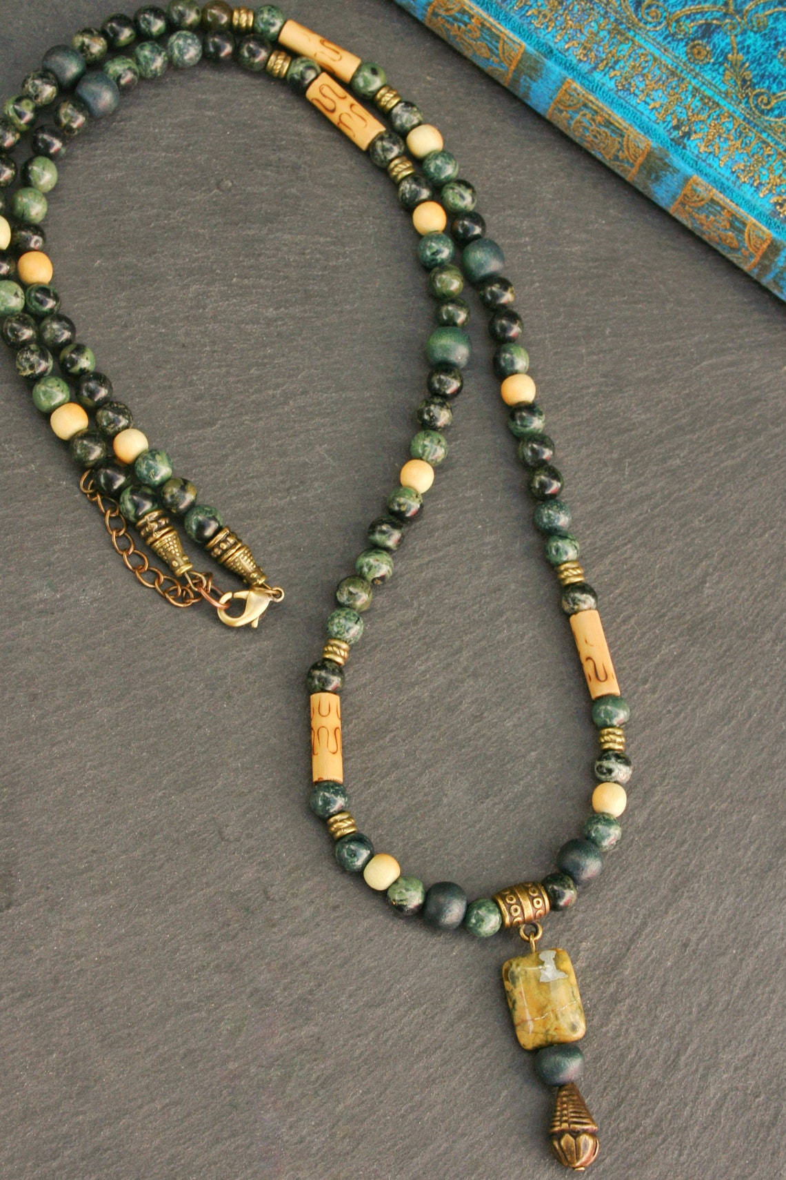 Green Cool Mens Necklace Bamboo Man Necklace Beaded - Etsy