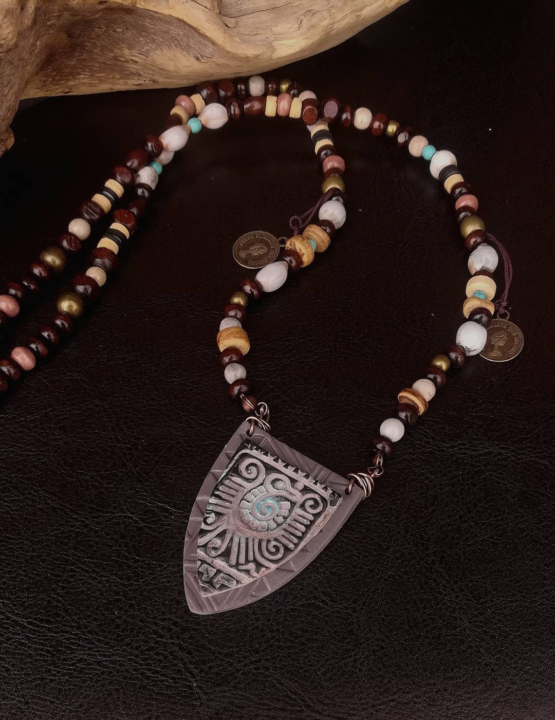 Mens tribal necklace. Western long men beaded necklace. Etsy