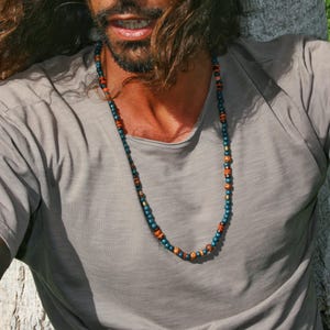 Dagelijkse eenvoudige herenketting met kralen / Lange Tibetaanse agaatgroene ketting heren / Boho-jaspisketting / Stijlvolle yogaketting heren / Casual