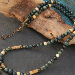 Green Cool Heren ketting Bamboe man ketting Kralen ketting voor mannen Man lange ketting Boho ketting man Jasper ketting man afbeelding 4