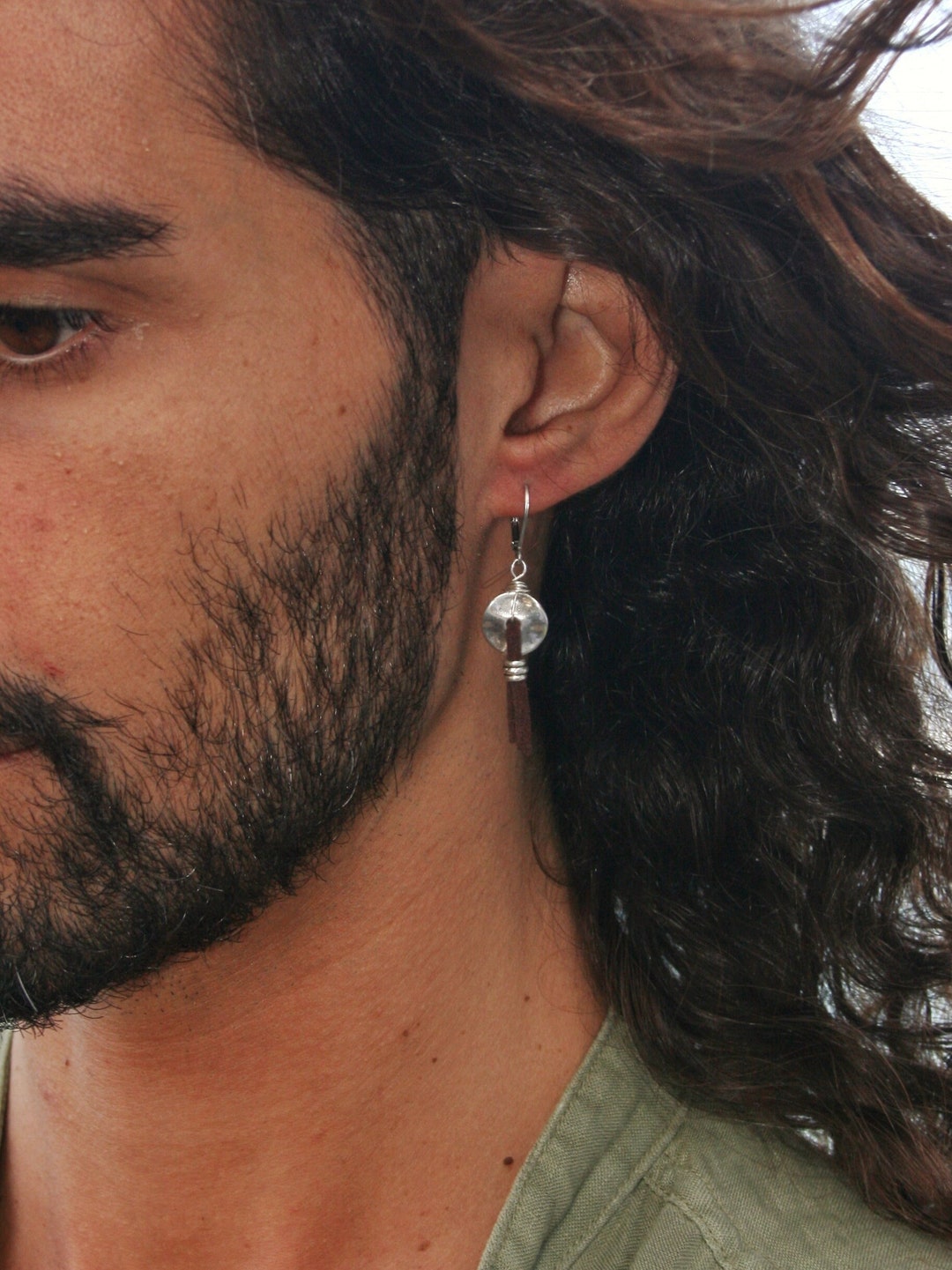 Man Earring Circle / Cool Earring Mens / Unique Earring Men / Leather