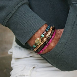 Houten set armbanden heren / agaatarmband heren / jongensarmbanden set / op maat gemaakte armbandenset / trendy herenarmband / stretcharmband heren