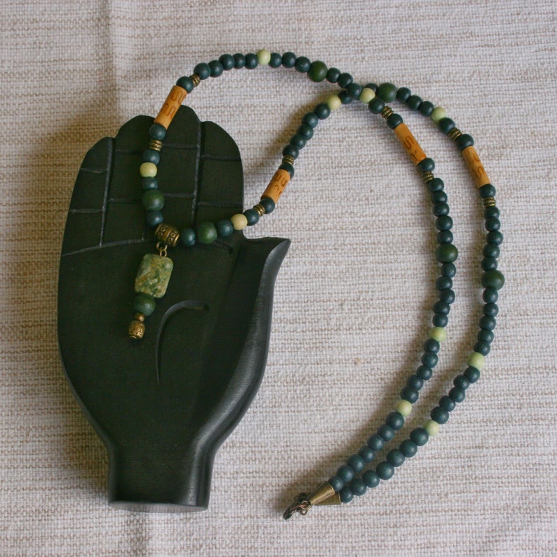 Collar de hombre fresco verde Collar de hombre de bambú Collar de cuentas para hombres Collar largo de hombre Hombre collar Boho Hombre collar Jasper wood beads