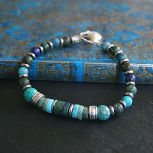 Mens Turquoise kralen edelsteen armband/coole unieke armband mannen/Unisex stijlvolle armband/originele Chrysocolla Jasper chique armband man afbeelding 2