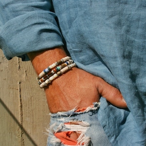 Stylish summer bracelets man set / Heishi bracelets men / Coconut wood bracelet set / Greywood bracelet mens / Surfer style bracelets man