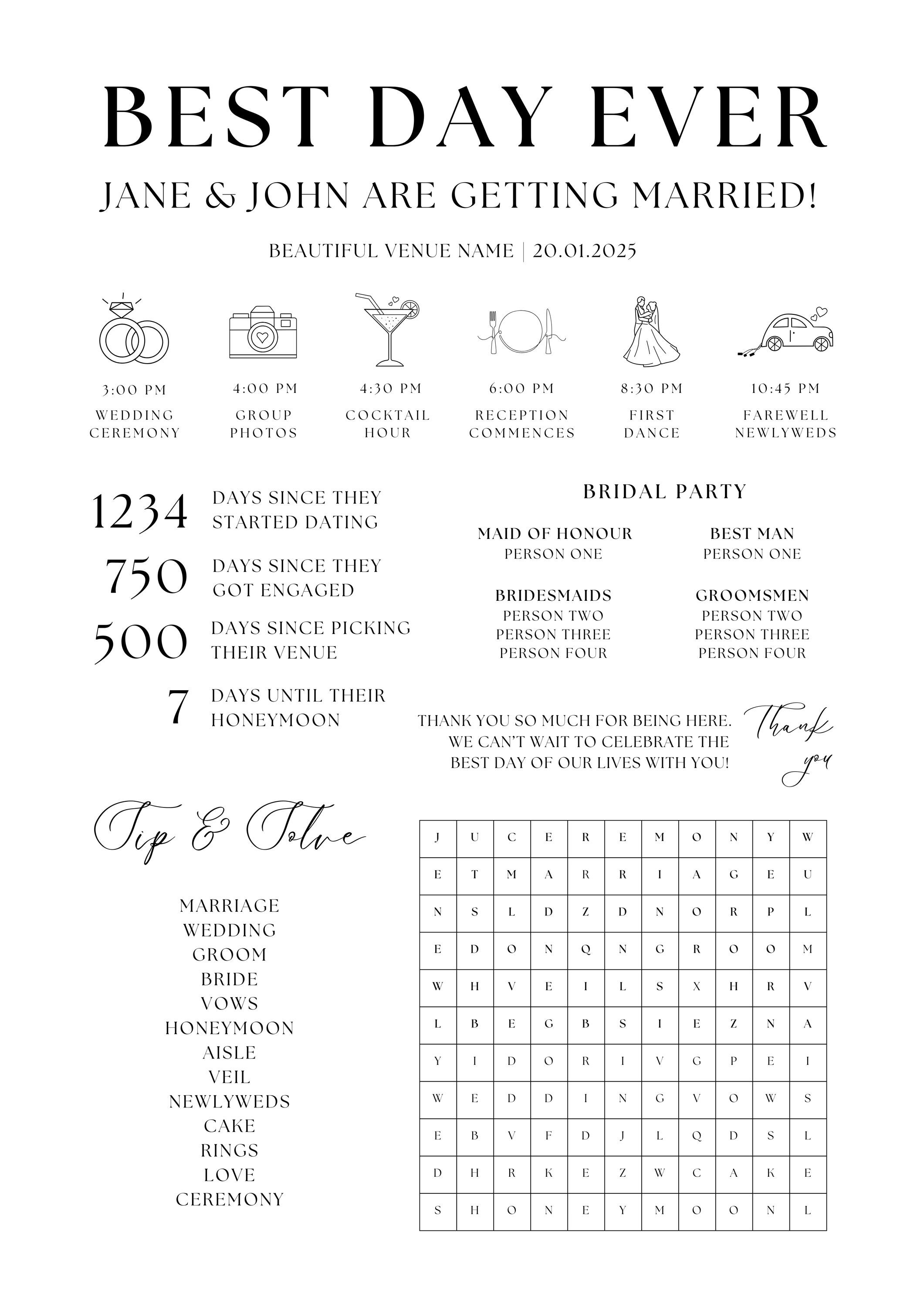 Wedding Ceremony Program Template Customisable Canva Template for