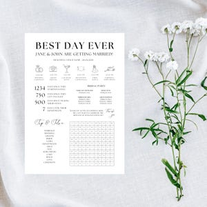 結婚式プログラム テンプレート | Etsy 用のカスタマイズ可能な Canva テンプレート | 自宅で簡単に A4 または A5 に印刷できるテンプレート | ワードサーチ付き!