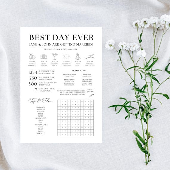 Wedding Ceremony Program Template | Customisable Canva Template for Etsy | Easy A4 or A5 print at home template | Wordsearch Included!