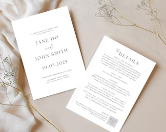 Simple and Elegant Wedding Invitation Template for Canva | FAQs and QR code included | 5x7inch | Digital File