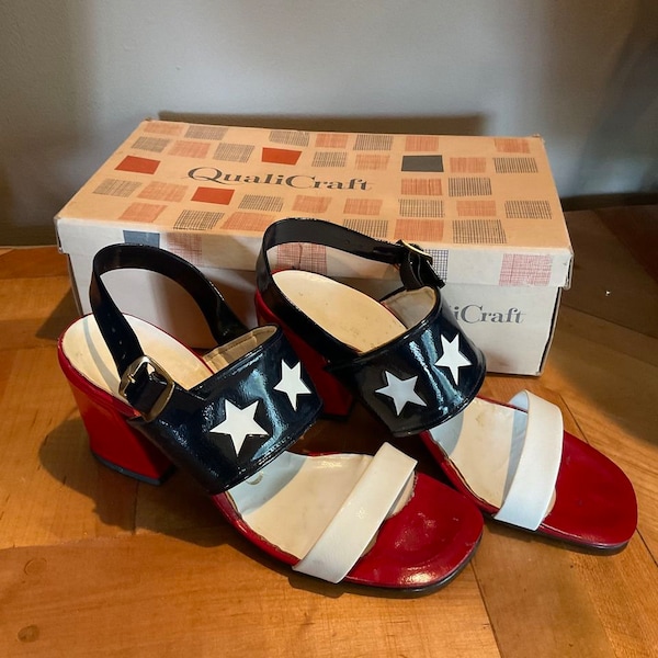 Vintage 1960s Qualicraft Patriotic Red White and Blue Mod Heels