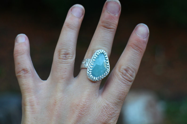 Handmade OOAK Aquamarine Sterling Silver Crystal Bohemian Ring