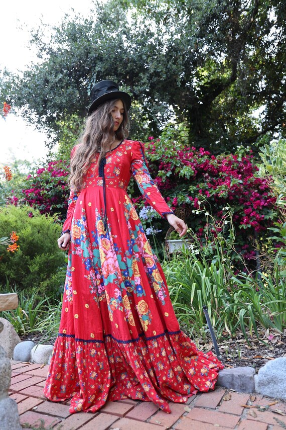 Gunne Sax Purple Floral Dress Vintage 80s Gunne Sax Prom - Main Image