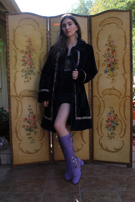 Vintage 1960s 1970s Embroidered Fur Penny Lane Mod
