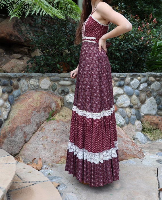 Vintage 1970s Gunne Sax RARE Dreamie Burgundy Max… - image 2