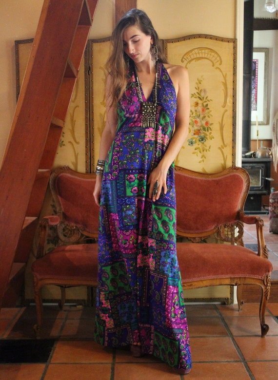 Vintage 60s 70s Psychedelic Paisley Purple Hippie