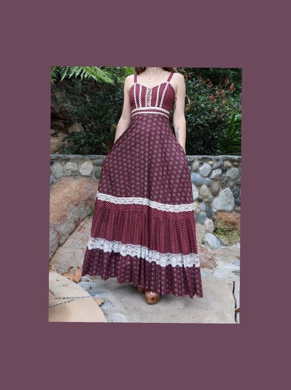 Vintage 1970s Gunne Sax RARE Dreamie Burgundy Max… - image 1