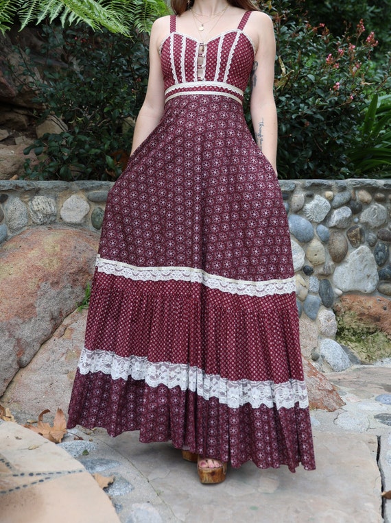 Vintage 1970s Gunne Sax RARE Dreamie Burgundy Max… - image 8