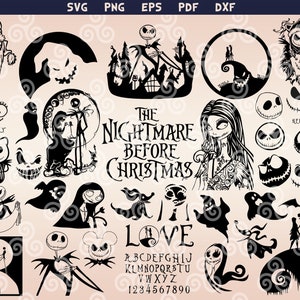 Cauchemar Svg, avant Noël Clipart Png, Svg Skellington, hiver Silhouette Pdf, fichier Dxf de coupe Cricut, vacances Svg, Bundle Eps