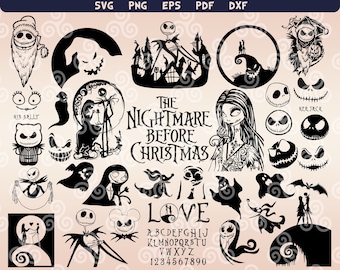 Alptraum zu Weihnachten Clipart Png, Skellington SVG, Winter Silhouette Pdf, Cricut Cut Datei Dxf, Urlaub svg, Bundle Eps