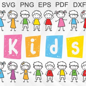Niños de palo svg, dibujo de niños, gente pequeña feliz clipart niño niña dibujos animados niño ilustración niño lápiz svg diseño simple figura cuerpo