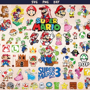 Super Mario Bros svg, Mario Spiel png, Bowser, Yoshi, Captain Toad, Luigi, Birdo, Princess Peach, Princess Daisy, Cricut, Print