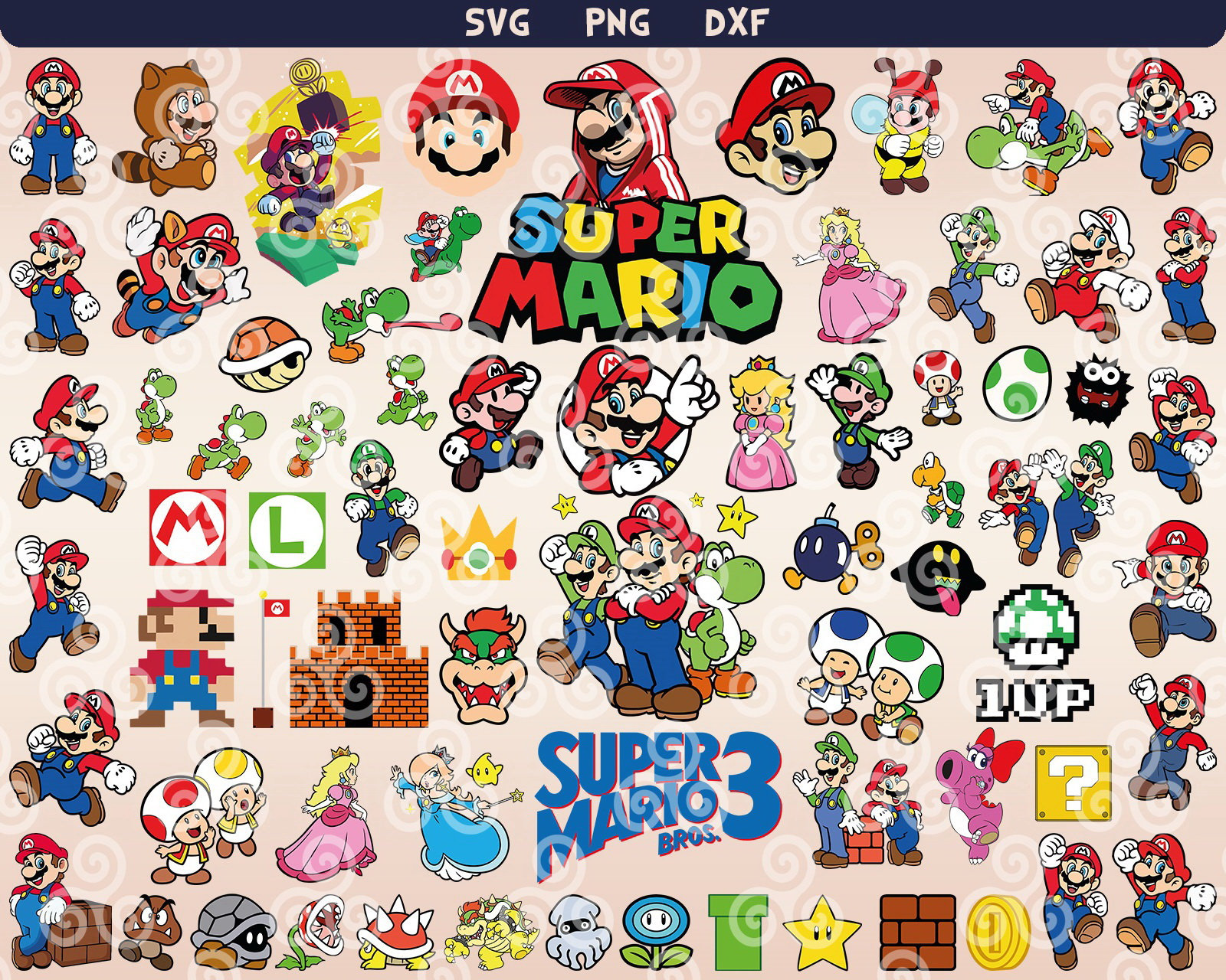Mario Yoshi Luigi LAYERED Svgs
