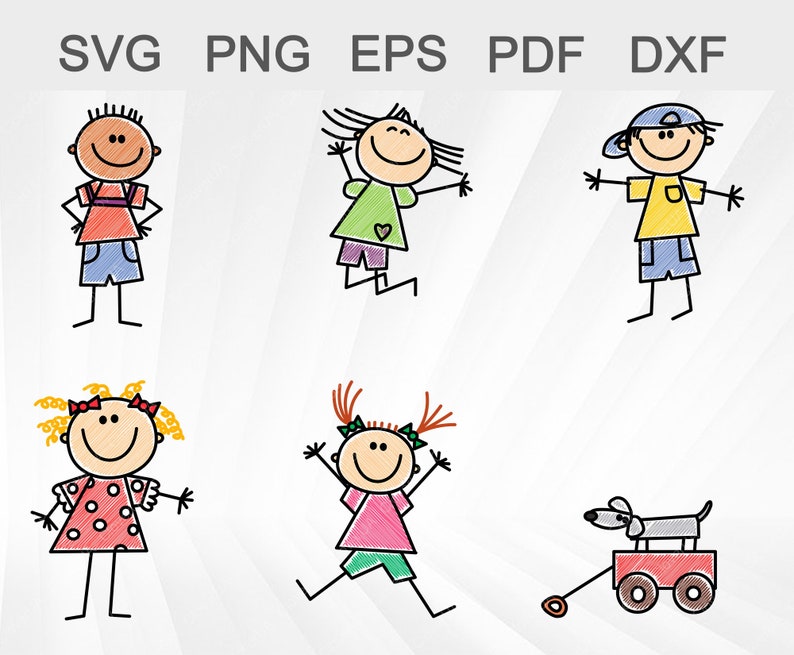 Download Happy Little People Clipart Boy Girl Child Illustration Pencil Simple Design Figure Body Scribble Lines Drawing Children Stick Kids Svg Drawing Illustration Digital Tripod Ee