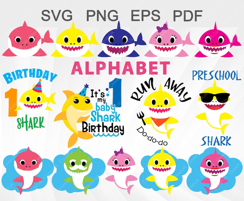 Download Baby shark svg family clipart birthday shark preschool ...