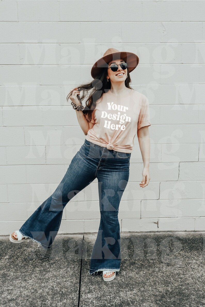 Download Heather Peach Bella Canvas 3001 Mockup Bella Canvas Model ...