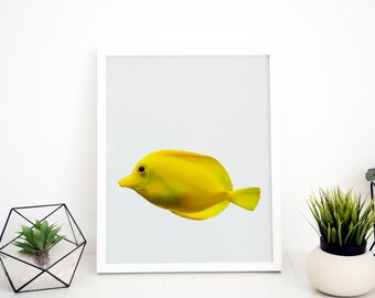 Din Kunstdruck Ungerahmt Uboot Mit Fischen U Boot Kinderzimmer Badezimmer Aquarell Gelb Blau Druck Poster Bild Kuche Haushalt Handmade Produkte