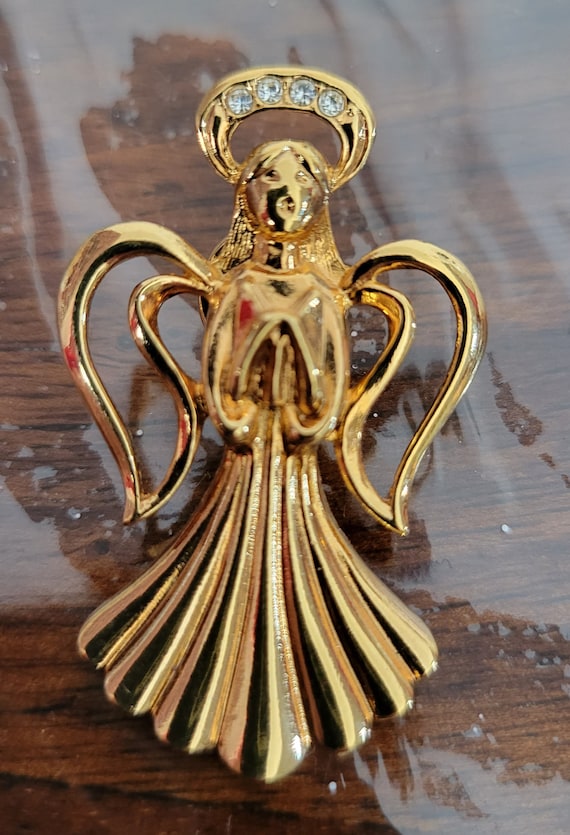 Gold Tone Angel With Crystal Halo Pin 1.75 Inches… - image 1