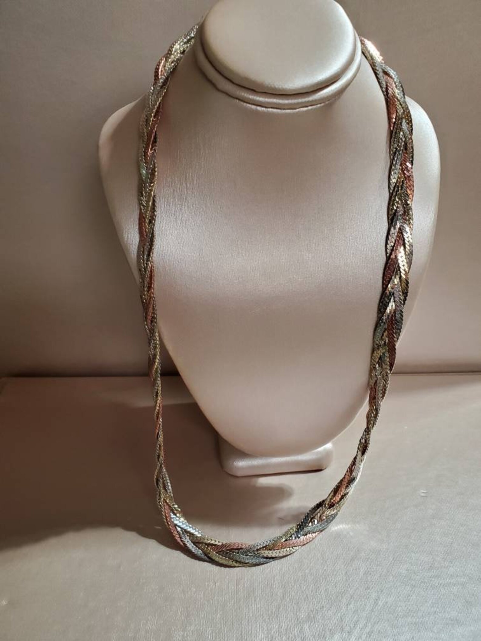 Braided Herringbone Necklace Tri Color Gold plated Woven Link Etsy