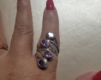 Vintage Sterling Silver Amethyst stack ladies ring