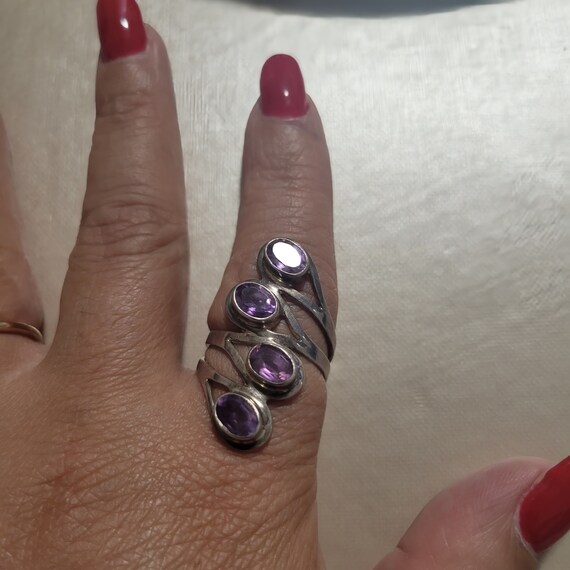 Vintage Sterling Silver Amethyst stack ladies ring - image 1