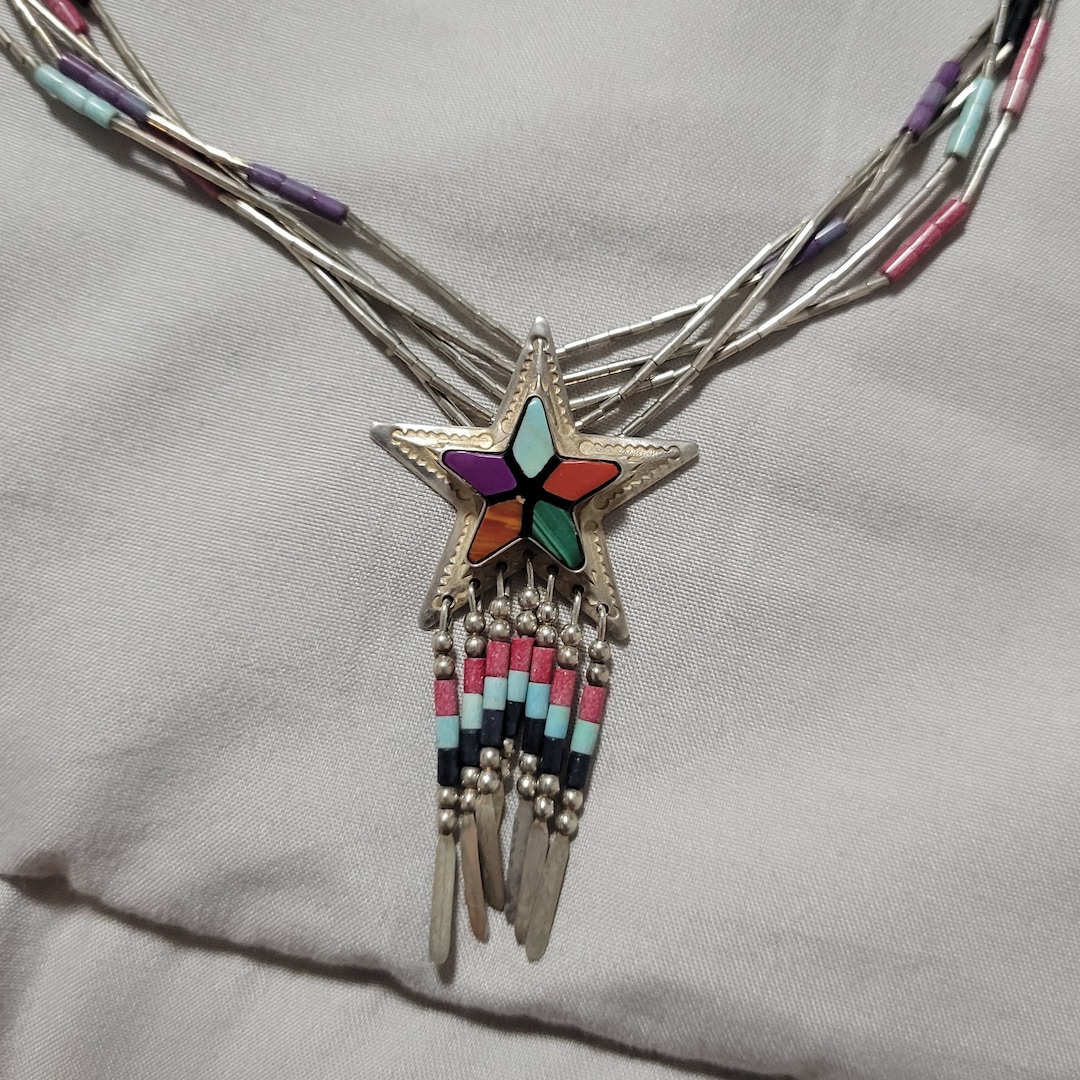 Vintage Heavy Sterling Silver Tribal Design Necklace