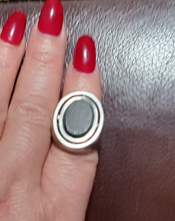 Vintage wood and sterling silver ring