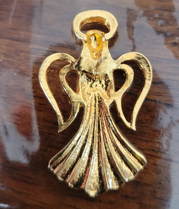Gold Tone Angel With Crystal Halo Pin 1.75 Inches… - image 3