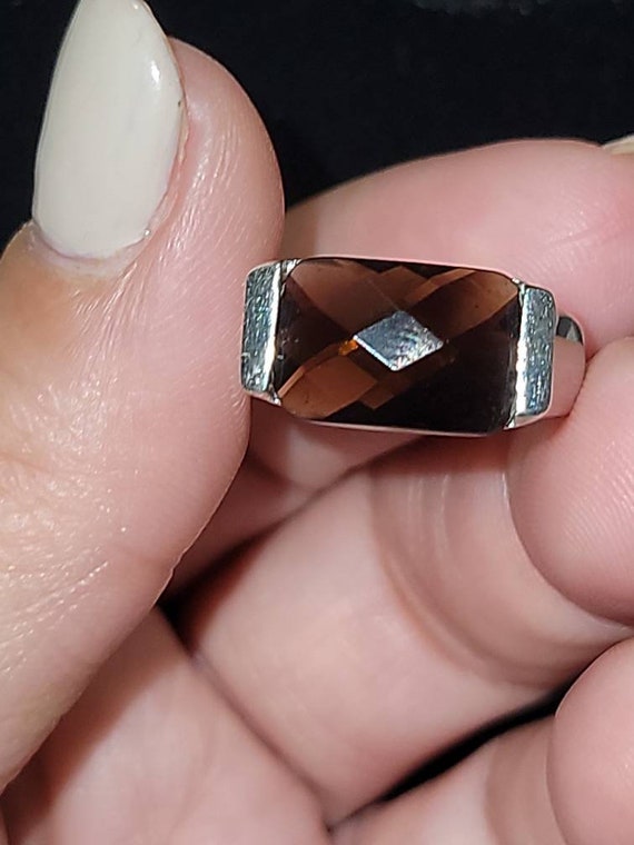 Rectangular faceted Smoky quartz ring (size 6) - image 1